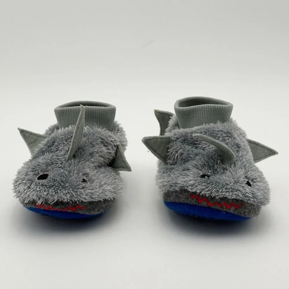 L.L. Bean Slip-On Fuzzy Gray Shark Slippers with Fins - US Toddler Size 7-8